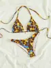 Traje de Playa 2025 para Mujer Trajes de Baño Bikini Sexy con Cuello Halter y Cordones Estilo Estampado