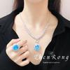 Hermoso Collar con Colgante de Aguamarina de Alta Gama Leyenda del Mar Azul Anillo de Lujo Ligero Aretes Caibao traje Mujer
