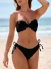 Bikini Strapless con Borde Ondulado para Mujer 2024 Traje de Baño de Dos Piezas Strapless con Espalda de Encaje y Cierre de Tiras Traje de Baño para Playa