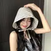 Nuevo Sombrero de Pescador de Ala Ancha Rayado Estilo Francés para Mujer, Protección Solar de Verano, Transpirable, Sombrero Adelgazante de Rostro, Sombrero Bucket Cubre Rostro