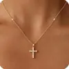 Collar Cruz de Zirconia Transfronterizo Cobre Moda Flor Rosa Estilo Europeo y Americano Cadena de Clavícula Joyería para Mujer