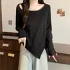 Diseño Nuevo Otoño 2026 Talla Grande Camiseta de Manga Larga Cintura Irregular Ceñida Hombro Normal Top