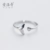 Anillo de plata S925 con diseño de pez pequeño para mujer, estilo coreano, con un solo diamante, abierto, con cola de sirena, J3238