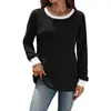 Ropa de Mujer Transfronteriza Europea y Americana 2025 Estación Independiente Amazon Otoño e Invierno Nuevo Cuello Redondo Color de Contraste Manga Larga Camiseta de Punto