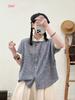 Camisa de Cuadros Pequeños de Manga Corta para Mujer Verano 2025 Nuevo Estilo Cubriendo Carne y Adelgazante Holgada Top Reductor de Edad Combinación de Colores Camisa al Mayoreo