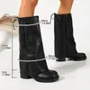 Bota plissada versátil, simples e estilosa, para mulheres, novo modelo outono 2026, botas longas de amarrar sobre o joelho, que afinam