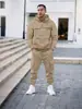 Calça cargo casual de fleece masculina estilo americano para outono e inverno, calça esportiva casual masculina com cordão e múltiplos bolsos, 7 cores