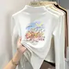 Camiseta de manga larga para niña con forro polar, tejido cepillado, capa interior otoño/invierno, top estampado de cuello alto para niños, ropa de otoño