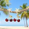 Aretes de Corazón de Tres Capas Rosa Barbie Súper Brillantes Estilo Océano Ins con Estrella de Mar y Concha de Acrílico Aretes del Día de San Valentín