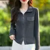 Cardigã de lã de malha fina com gola alta, zíper duplo, bolsos falsos, para mulheres, outono e inverno, jaqueta de tricô versátil de alta qualidade