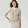 Moda Retrô para o Trabalho~75% Caxemira 25% Seda de Amora Tricô Feminino Cinco Agulhas Fio Fantasia Gola V Suéter Solto Emagrecedor