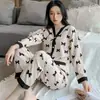 Otoño 2026 Wal-Mart Algodón Cuello en V Casual Estudiante Cárdigan Manga Larga Conjunto de Pijama para Mujer Tallas Grandes Ropa de Casa
