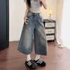 Pantalones vaqueros cropped de pierna ancha estilo americano para mujer, nuevo estilo de verano, talla grande, corte holgado, adelgazante, adecuados para cuerpo tipo pera, shorts rectos