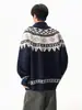Chaqueta cárdigan de solapa con botones de cuerno Fair Isle para hombre, diseño de otoño, bloques de color, cárdigan de punto relajado