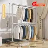Suporte de chão para roupas tubo de aço haste altura ajustável prateleira de quarto doméstico pendurar roupas secagem simples varanda haste dupla varal de roupas galvanizado