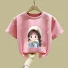 Camisetas de Verano de Manga Corta para Niñas, Nuevo Estilo, Lindas, Estilo Coreano, de Verano, Media Manga, Algodón Puro, Estampadas, Modernas, para Niños Pequeños y Medianos