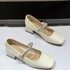 Zapatos de Moda Mary Jane Estilo Francés con Pedrería para Mujer 2026 Nuevo Otoño Punta Cuadrada Tacón Medio Grueso Velcros Zapatos de Piel