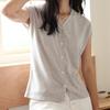 Camiseta Interior de Tencel Lyocell para Mujer Primavera y Verano 2025 Nueva Camiseta de Lino con Cuello en V Cardigan de Botones Amigable con la Piel Top de Manga Corta