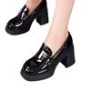 Zapatos de Cuero Negro Estilo Británico para Mujer Primavera 2025 Nuevo Todo Combinable Slip-on Retro Suela Gruesa Tacón Grueso Lefu Zapatos de Una Capa