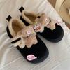 Sapatos Outdoor Estilo Birkenstock com Forro de Fleece Retrô, Novo Modelo de Inverno, Confortáveis Pantufas de Algodão Simples para o Dia a Dia, Temática de Urso, Femininas