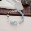 Pulsera de Calcedonia Azul Aguamarina Natural de Doble Círculo para Mujer, Alto Valor Estético, Cuentas de Cristal de la Fortuna para Primavera y Verano, Pulsera de Cuentas, Regalo para Mejor Amiga