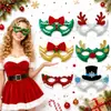 Máscara de Reno Navideña Transfronteriza Mascarada Lazo Mascarilla Facial Decoración Navideña Copo de Nieve Cuerno Máscara para Ojos