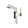 Torneira de Pia com Display Digital Retrátil Branco Leitoso Quente e Frio Totalmente em Cobre Multifuncional Cinza Grafite Torneira de Pia para Água Superior