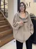 Estilo Americano Retrô Outono e Inverno Novo Solto plus size Manga Longa Cardigã Top forrado com lã Espessado Casaco Suéter com Capuz Feminino Tendência