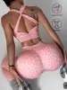 Conjunto Esportivo de Yoga Sem Costura Costas Cruzadas para Mulheres Conjunto de Duas Peças Fitness Esportivo Lazer para Mulheres Que Pode Ser Usado Fora