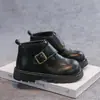 Botas Martin para Meninas de 6-12 Anos Estilo Outono/Inverno Botas Britânicas de Couro Botas Curtas Infantis Sola Macia Botas Antiderrapantes Botas Cavaleiro Negro