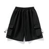Pantalones cortos cargo de estilo japonés para hombre, de verano, finos, sueltos, rectos, de cinco cuartos, deportivos de moda, con bolsillos grandes y solapa, informales.