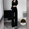Jeans Negros de Pierna Ancha para Mujer Primavera y Otoño 2024 Nueva Llegada Pequeños para Hombre Otoño e Invierno Forrados de Polar Cintura Alta Sueltos Retro Pantalones de Pierna Recta