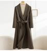 Casaco de Lã Outono e Inverno Ombro Direito para Mulheres Dupla Face Cashmere Puro Comprimento Médio Estilo Hepburn Estilo Coreano Cadarço Casaco de Lã