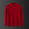 Suéter de Lã Pura com Gola Redonda para Homens de Outono e Inverno Pulôver Solto Cor Sólida Manga Longa Plus Size Suéter de Negócios Camisa de Base de Malha
