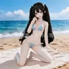 Traje de baño de tres piezas para muñeca BJD bidimensional, bikini a rayas, juguete sexual de silicona y lencería especial