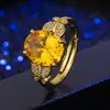 Deseo Anillo de Alta Venta para Mujer Anillo de Citrino Brasileño para Mujer Chapado en Oro Microincrustado de Circonita Anillo Abierto Vintage