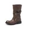 Garota Doce Fria Picante~Botas Martin com Fivela Dupla Ajustável Inverno 2026 Salto Baixo Robusto Bico Redondo Couro Genuíno Botas de Cano Curto Tamanho Grande Feminino 42