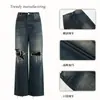 Jeans Vintage de Perna Larga Estilo Americano, Calça de Perna Larga de Cintura Alta Flare, Rasgado Fashion Tendência Casual Diário para o Trabalho Roupas Femininas