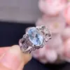 Anillo de Aguamarina Natural Anillo de Estilo Clásico Cara del Anillo Llena de Color Fuego Cada Piedra Piedra Principal 7x9mm Ventas Directas de Fábrica