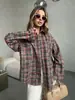 Ropa Femenina Transfronteriza Europea y Americana Camisa de Manga Larga a Cuadros para Mujer Perforación Caliente Holgada Moda Retro Casual para el Trabajo En Stock