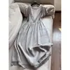 Vestido Corto de Manga Corta con Textura de Color Sólido Elegante de Tencel con Parches de Encaje Falda Larga Venta al por Mayor H16Dq61775