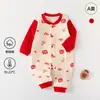 Ropa interior para bebé de algodón puro Clase A, Mameluco rojo de manga larga para bebés, Atuendo de 100 días / Mes completo, Ropa interior base para gatear de Año Nuevo