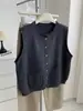 Colete de tricô redondo com borda enrolada e bolso retrô para mulheres, peça externa outono/inverno 2026, corte solto, emagrecedor, top casual para sobrepor