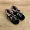 Sapatos de pelúcia quentes de boca funda para mulheres 2026 modernos estilosos outono e inverno novos Mary Janes sapatos peludos sapatos mocassins