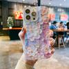 Funda para iPhone 16 Pro Max con diseño de flores de arcoíris y diamantes de imitación de luz azul para Apple 14 Pro Max, niña 13P, coreana 15