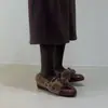 Mocassins Retro de Bico Redondo com Solado Grosso, Slip-On, Salto Bloco, Sapatos de Couro Estilo Britânico com Aumento Oculto de Altura para Mulheres, com Forro de Lã Adicional