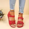 Nuevas Sandalias Retro de Verano 2026 para Mujer con Zuecos Cosidos, Tallas Grandes, Punta Redonda, Tacón de Cuña, Sandalias Cómodas para Mujer
