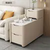 Gabinete Lateral de Madera Maciza para Sofá de Piso con un Toque de Lujo Ligero y Gama Alta, Mesa Lateral Pequeña y Estrecha, Simple y Moderna para la Sala de Estar