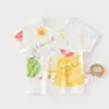 Camiseta de Verano para Bebé Niños, Top de Manga Corta con Cuello Redondo, Camiseta Cómoda con Ilustración de Dibujos Animados, Ropa de Casa Ligera de Algodón y Spandex