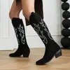 Botas de montar nuevas de otoño de comercio exterior europeas y americanas con punta fina, tacón grueso, bordadas con pedrería, tallas 40-43, botas largas de talla grande, zapatos vintage para mujer
